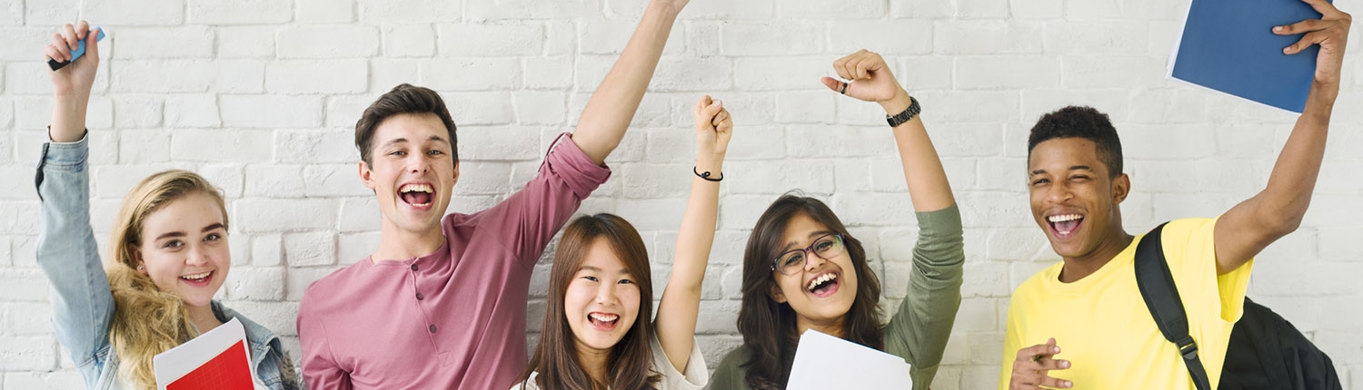 Students raising hands in class